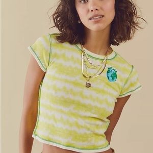 (A56) Free People Made Some Souvenirs Earth Yellow Striped Cropped Tee, L, NWOT